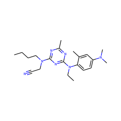 CCCCN(CC#N)c1nc(C)nc(N(CC)c2ccc(N(C)C)cc2C)n1 ZINC000013794595
