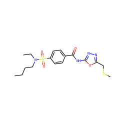 CCCCN(CC)S(=O)(=O)c1ccc(C(=O)Nc2nnc(CSC)o2)cc1 ZINC000002720219