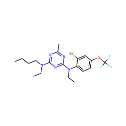 CCCCN(CC)c1nc(C)nc(N(CC)c2ccc(OC(F)(F)F)cc2Br)n1 ZINC000013794566