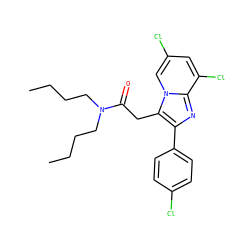 CCCCN(CCCC)C(=O)Cc1c(-c2ccc(Cl)cc2)nc2c(Cl)cc(Cl)cn12 ZINC000013607332