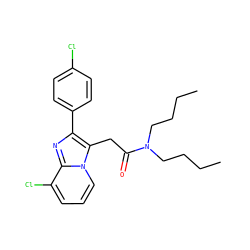 CCCCN(CCCC)C(=O)Cc1c(-c2ccc(Cl)cc2)nc2c(Cl)cccn12 ZINC000013607330