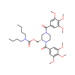 CCCCN(CCCC)C(=O)OC[C@@H]1CN(C(=O)c2cc(OC)c(OC)c(OC)c2)CCN1C(=O)c1cc(OC)c(OC)c(OC)c1 ZINC000025963739