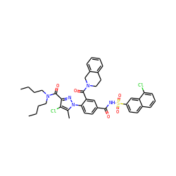 CCCCN(CCCC)C(=O)c1nn(-c2ccc(C(=O)NS(=O)(=O)c3ccc4cccc(Cl)c4c3)cc2C(=O)N2CCc3ccccc3C2)c(C)c1Cl ZINC000205499475