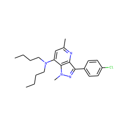 CCCCN(CCCC)c1cc(C)nc2c(-c3ccc(Cl)cc3)nn(C)c12 ZINC000013553453