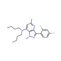 CCCCN(CCCC)c1cc(C)nc2c(-c3ccc(Cl)cc3Cl)nn(C)c12 ZINC000013553388