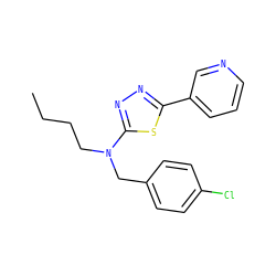 CCCCN(Cc1ccc(Cl)cc1)c1nnc(-c2cccnc2)s1 ZINC000084602101