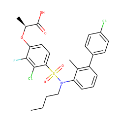 CCCCN(c1cccc(-c2ccc(Cl)cc2)c1C)S(=O)(=O)c1ccc(O[C@@H](C)C(=O)O)c(F)c1Cl ZINC000071317043