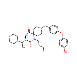 CCCCN1C(=O)[C@@H]([C@H](O)C2CCCCC2)NC(=O)C12CCN(Cc1ccc(Oc3ccc(O)cc3)cc1)CC2 ZINC000072112585