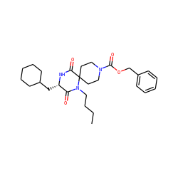 CCCCN1C(=O)[C@H](CC2CCCCC2)NC(=O)C12CCN(C(=O)OCc1ccccc1)CC2 ZINC000034246564