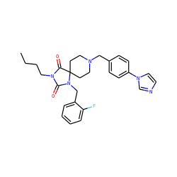CCCCN1C(=O)N(Cc2ccccc2F)C2(CCN(Cc3ccc(-n4ccnc4)cc3)CC2)C1=O ZINC000028704470