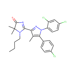 CCCCN1C(c2nn(-c3ccc(Cl)cc3Cl)c(-c3ccc(Cl)cc3)c2C)=NC(=O)C1(C)C ZINC000040429738