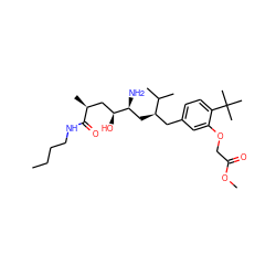 CCCCNC(=O)[C@@H](C)C[C@H](O)[C@@H](N)C[C@H](Cc1ccc(C(C)(C)C)c(OCC(=O)OC)c1)C(C)C ZINC000003960683