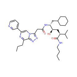 CCCCNC(=O)[C@@H](C[C@@H](O)[C@@H](CC1CCCCC1)NC(=O)Cc1nnc2c(CCC)nc(-c3cccnc3)cn12)C(C)C ZINC000026398807