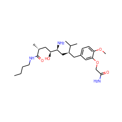 CCCCNC(=O)[C@H](C)C[C@H](O)[C@@H](N)C[C@H](Cc1ccc(OC)c(OCC(N)=O)c1)C(C)C ZINC000014967477
