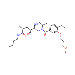 CCCCNC(=O)[C@H](C)C[C@H](O)[C@@H](N)CN(C(=O)c1ccc(CC)c(OCCCOC)c1)C(C)C ZINC000062188934