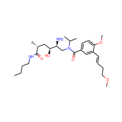 CCCCNC(=O)[C@H](C)C[C@H](O)[C@@H](N)CN(C(=O)c1ccc(OC)c(/C=C/CCOC)c1)C(C)C ZINC000062188913
