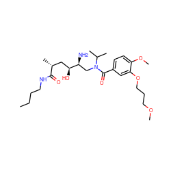 CCCCNC(=O)[C@H](C)C[C@H](O)[C@@H](N)CN(C(=O)c1ccc(OC)c(OCCCOC)c1)C(C)C ZINC000062188906