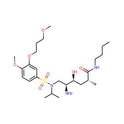CCCCNC(=O)[C@H](C)C[C@H](O)[C@@H](N)CN(C(C)C)S(=O)(=O)c1ccc(OC)c(OCCCOC)c1 ZINC000062188949