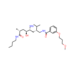CCCCNC(=O)[C@H](C)C[C@H](O)[C@H](N)C[C@@H](CNC(=O)c1cccc(OCCCOC)c1)C(C)C ZINC000071295620