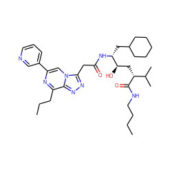 CCCCNC(=O)[C@H](C[C@@H](O)[C@@H](CC1CCCCC1)NC(=O)Cc1nnc2c(CCC)nc(-c3cccnc3)cn12)C(C)C ZINC000026403245