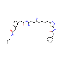 CCCCNC(=O)Cc1cccc(CC(=O)NC(=N)CCC(=N)CCCCc2nnc(NC(=O)Cc3ccccc3)s2)c1 ZINC000169698434
