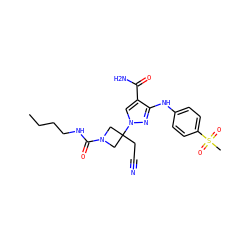 CCCCNC(=O)N1CC(CC#N)(n2cc(C(N)=O)c(Nc3ccc(S(C)(=O)=O)cc3)n2)C1 ZINC000222102835