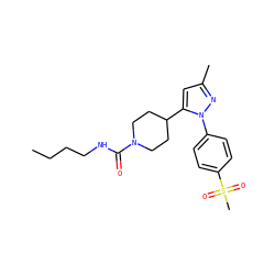CCCCNC(=O)N1CCC(c2cc(C)nn2-c2ccc(S(C)(=O)=O)cc2)CC1 ZINC000096283715