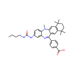 CCCCNC(=O)Nc1ccc2c(c1)N=C(c1ccc(C(=O)O)cc1)c1cc3c(cc1N2C)C(C)(C)CCC3(C)C ZINC000028824102
