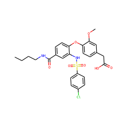 CCCCNC(=O)c1ccc(Oc2ccc(CC(=O)O)cc2OC)c(NS(=O)(=O)c2ccc(Cl)cc2)c1 ZINC000082158483