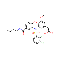 CCCCNC(=O)c1ccc(Oc2ccc(CC(=O)O)cc2OC)c(NS(=O)(=O)c2cccc(Cl)c2Cl)c1 ZINC000073292589