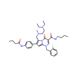 CCCCNC(=O)c1cn(Cc2ccccc2F)c2cc(-c3ccc(NC(=O)CCC)cc3)c(CN(C)CCN(CC)CC)n2c1=O ZINC000027323916