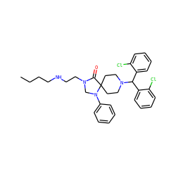 CCCCNCCN1CN(c2ccccc2)C2(CCN(C(c3ccccc3Cl)c3ccccc3Cl)CC2)C1=O ZINC000096901339