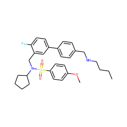 CCCCNCc1ccc(-c2ccc(F)c(CN(C3CCCC3)S(=O)(=O)c3ccc(OC)cc3)c2)cc1 ZINC000066104057