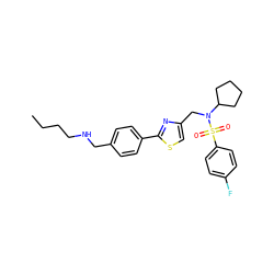 CCCCNCc1ccc(-c2nc(CN(C3CCCC3)S(=O)(=O)c3ccc(F)cc3)cs2)cc1 ZINC000066101536
