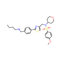 CCCCNCc1ccc(-c2nc(CN(C3CCOCC3)S(=O)(=O)c3ccc(OC)cc3)cs2)cc1 ZINC000066102342