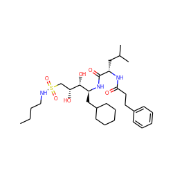 CCCCNS(=O)(=O)C[C@@H](O)[C@H](O)[C@H](CC1CCCCC1)NC(=O)[C@H](CC(C)C)NC(=O)CCc1ccccc1 ZINC000026654317