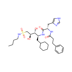 CCCCNS(=O)(=O)C[C@H](O)[C@H](O)[C@H](CC1CCCCC1)NC(=O)[C@H](Cc1c[nH]cn1)NC(=O)CCc1ccccc1 ZINC000026650067