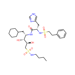 CCCCNS(=O)(=O)C[C@H](O)[C@H](O)[C@H](CC1CCCCC1)NC(=O)[C@H](Cc1c[nH]cn1)NS(=O)(=O)CCc1ccccc1 ZINC000026664155