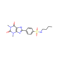 CCCCNS(=O)(=O)c1ccc(-c2nc3c([nH]2)c(=O)n(C)c(=O)n3C)cc1 ZINC000036273957