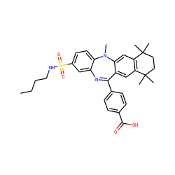 CCCCNS(=O)(=O)c1ccc2c(c1)N=C(c1ccc(C(=O)O)cc1)c1cc3c(cc1N2C)C(C)(C)CCC3(C)C ZINC000028708844
