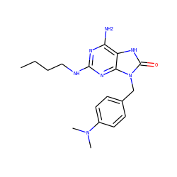 CCCCNc1nc(N)c2[nH]c(=O)n(Cc3ccc(N(C)C)cc3)c2n1 ZINC000095594143