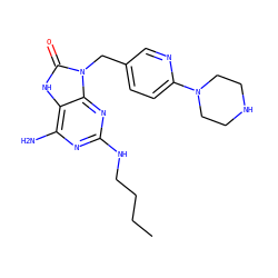 CCCCNc1nc(N)c2[nH]c(=O)n(Cc3ccc(N4CCNCC4)nc3)c2n1 ZINC000095594414