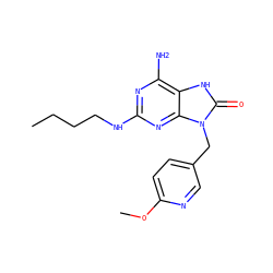 CCCCNc1nc(N)c2[nH]c(=O)n(Cc3ccc(OC)nc3)c2n1 ZINC000001553702