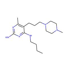 CCCCNc1nc(N)nc(C)c1CCCN1CCN(C)CC1 ZINC001772619681