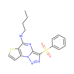 CCCCNc1nc2c(S(=O)(=O)c3ccccc3)nnn2c2ccsc12 ZINC000004316455