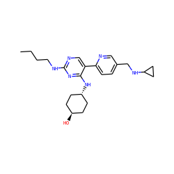 CCCCNc1ncc(-c2ccc(CNC3CC3)cn2)c(N[C@H]2CC[C@H](O)CC2)n1 ZINC000261155790