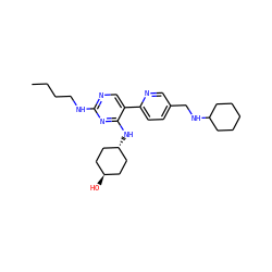 CCCCNc1ncc(-c2ccc(CNC3CCCCC3)cn2)c(N[C@H]2CC[C@H](O)CC2)n1 ZINC000261181447
