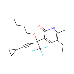 CCCCO[C@@](C#CC1CC1)(c1cc(CC)c(C)[nH]c1=O)C(F)(F)F ZINC000005883054