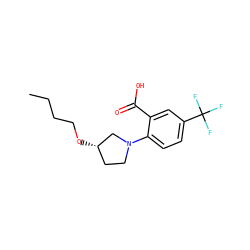 CCCCO[C@H]1CCN(c2ccc(C(F)(F)F)cc2C(=O)O)C1 ZINC000103252334