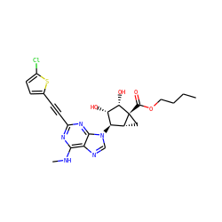 CCCCOC(=O)[C@@]12C[C@@H]1[C@@H](n1cnc3c(NC)nc(C#Cc4ccc(Cl)s4)nc31)[C@H](O)[C@@H]2O ZINC001772588581